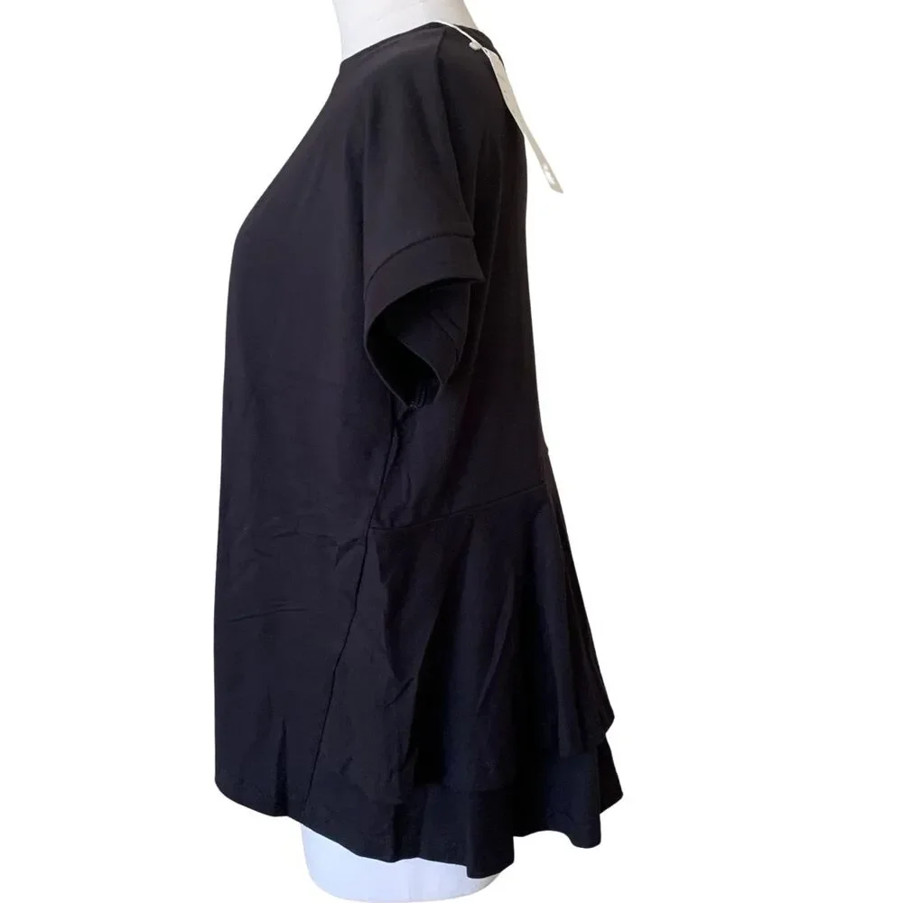 NWT Minimalist Cotton Tee with Flowy Layered Trendy Ruffle Back -Black M - Picture 2 of 7